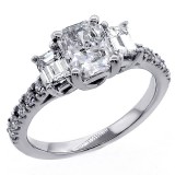 2.09 Cts Radiant cut diamond engagement ring set in 18K White gold
